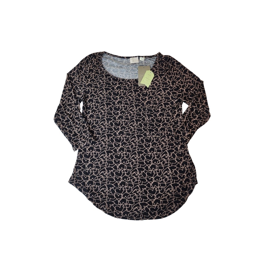 Anthropologie Postmark Heart Print Tee S Black Long Sleeve Romantic Whimsigoth